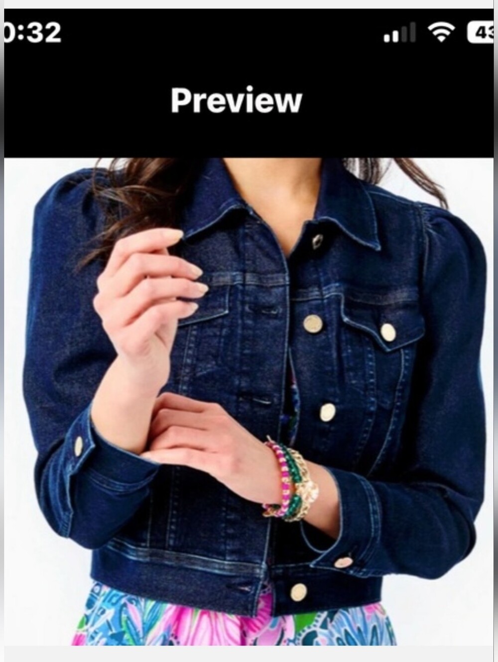 Lilly Pulitzer Dark Indigo Jean Jacket with Puff Shoulders